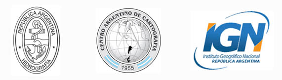 Logos: Servicio de Hidrografía Naval, Centro Argentino de Cartografía, Instituto Geográfico Nacional